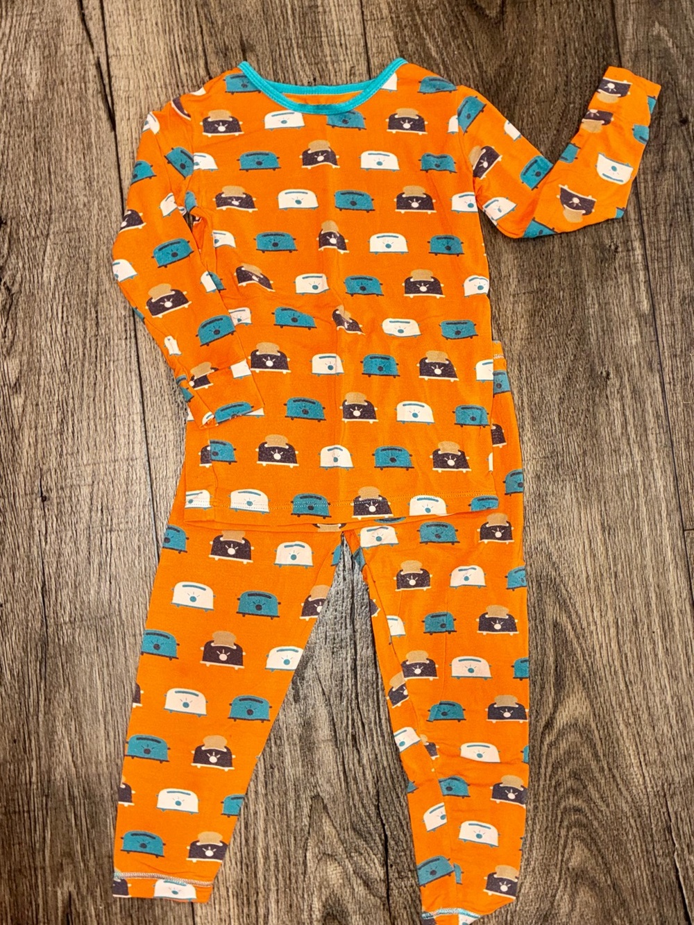 Kids Bamboo Orange Toaster-Print Pajama Set - Kickee Pants